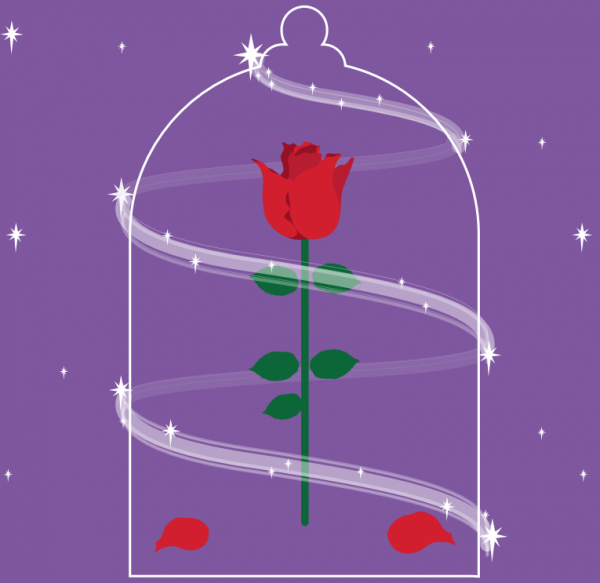 A rose in a glass dome