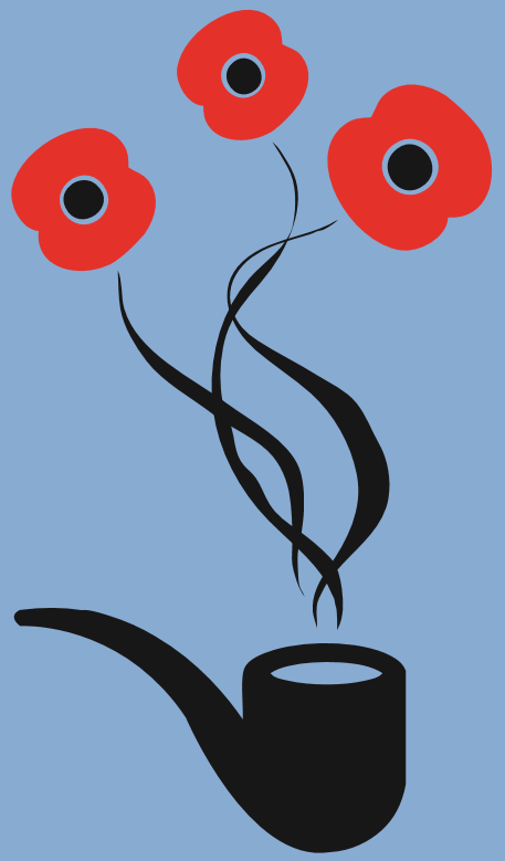 A smoking pipe with poppies rising from the smoke