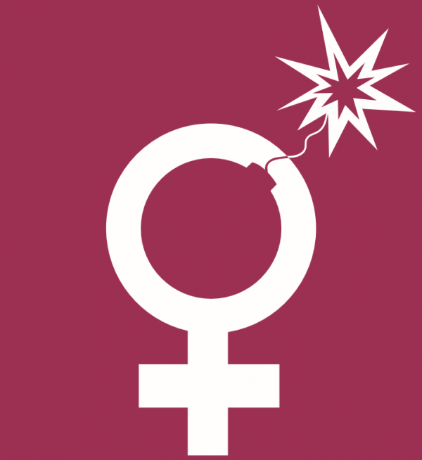 The female gender symbol where the circle now resembles a bomb