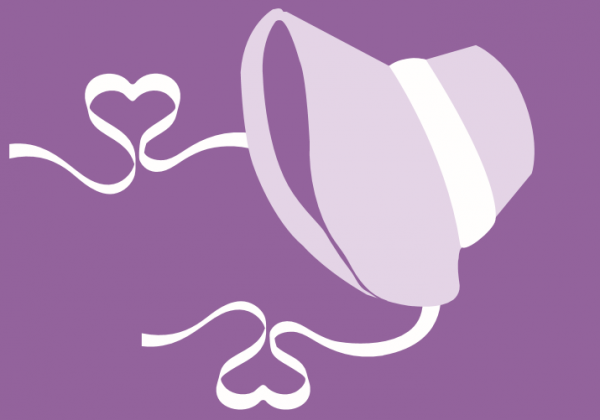 A period hat whose ribbons form the shape of hearts
