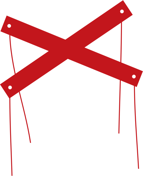 A puppet's handle with severed strings